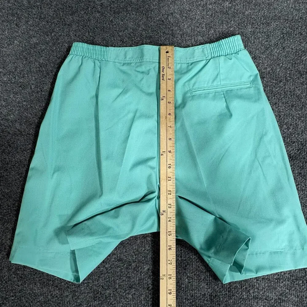 Vintage Lady La Mode Shorts Womens 12 Green Pleated Elastic Waist Chino Bermuda